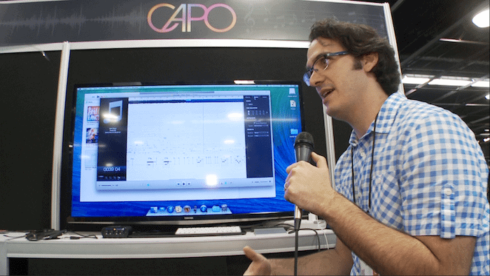 Chris Liscio, founder of SuperUltraMegaGroovyInc. demonstrating Capo 3’s features at NAMM 2014.