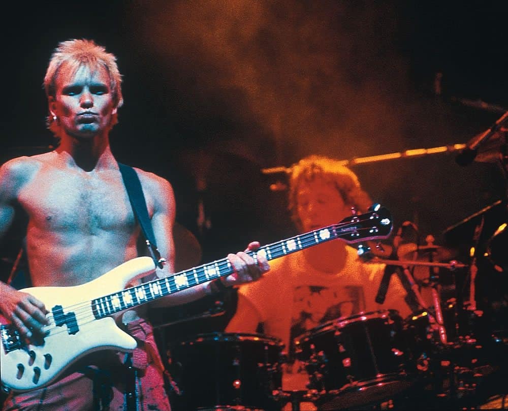 Sting with his white NS-2 during the Police Synchronicity Tour 1983-1984