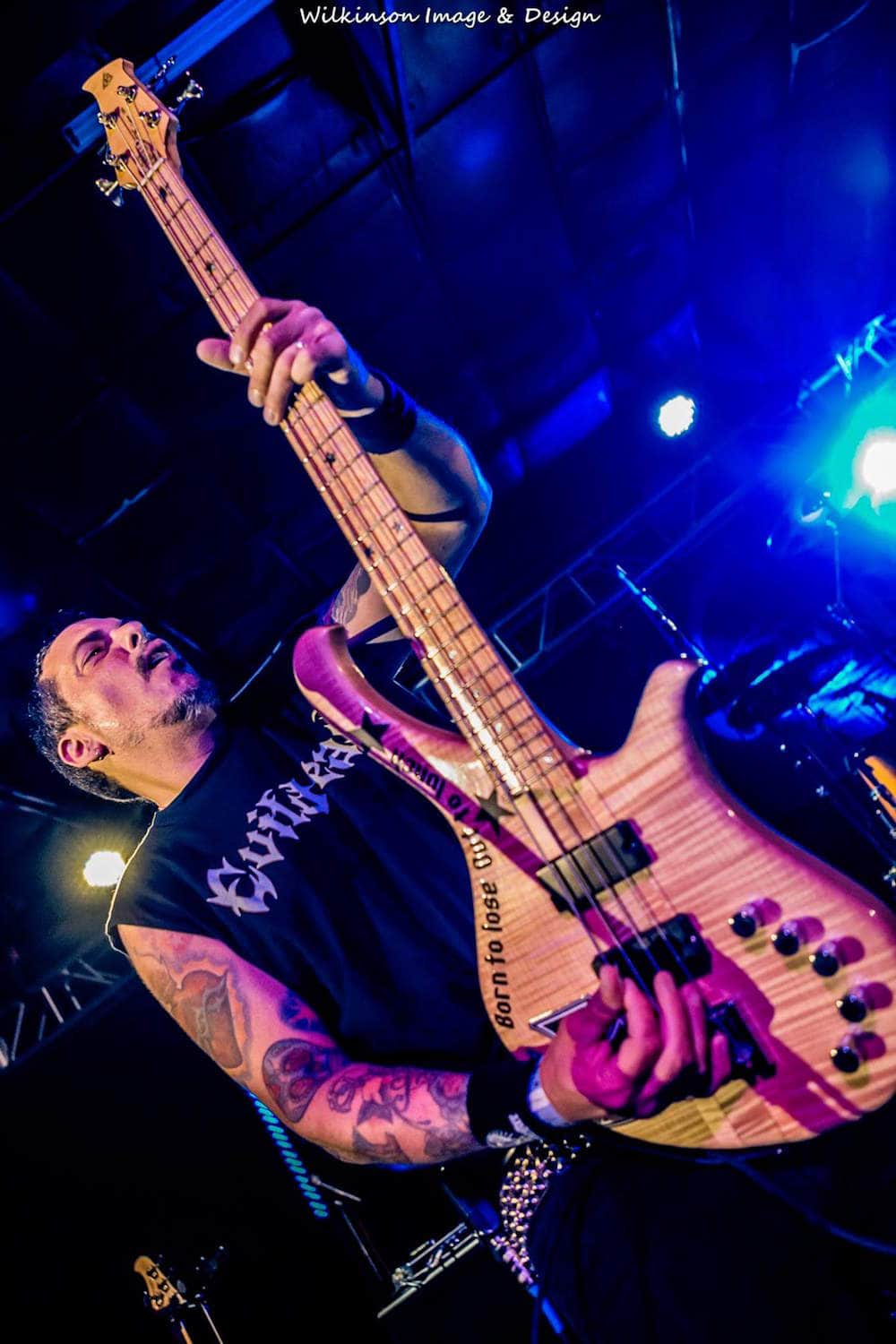 Chaz Grimaldi of Grim Reaper on tour with his HJC Customs Alchemy 4 "Lemmy Tribute bass"