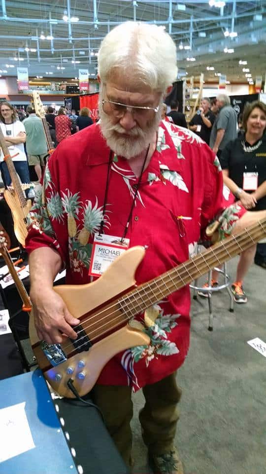 Mike Tobias checking out a RetroMod 4 Standard at Summer NAMM 2015 (he liked it!)